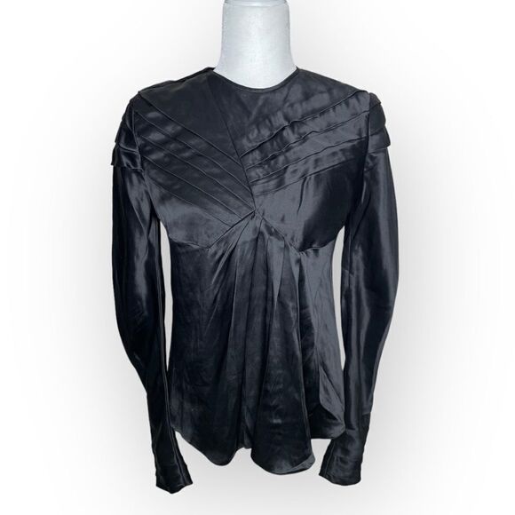 Proenza Schouler Black Silk Long Sleeve Detail Blouse - Picture 1 of 15